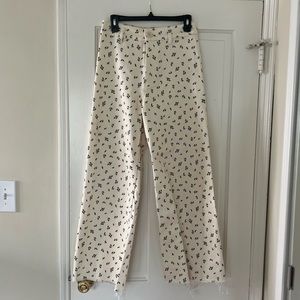 Zara Marine Straight Floral Ivory Print Jeans